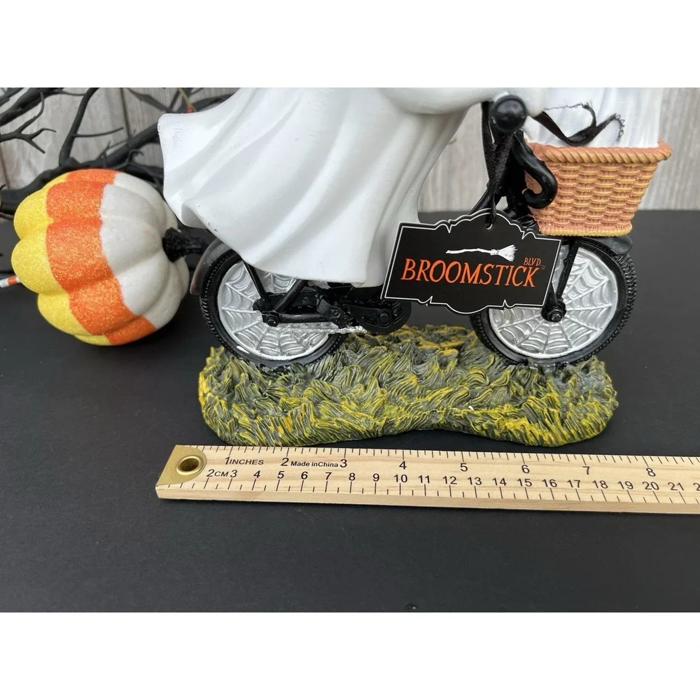 NEW Halloween Ghost Riding with Bicycle With Black Ghost Cat New 12in